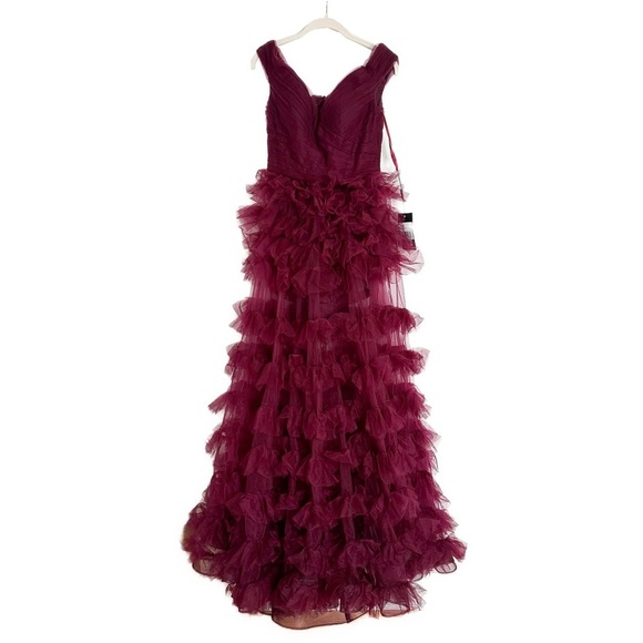 La Femme 28804 Dark Berry A-Line Off The Shoulder Tiered Maxi Dress Size 8 NWT - Picture 4 of 6